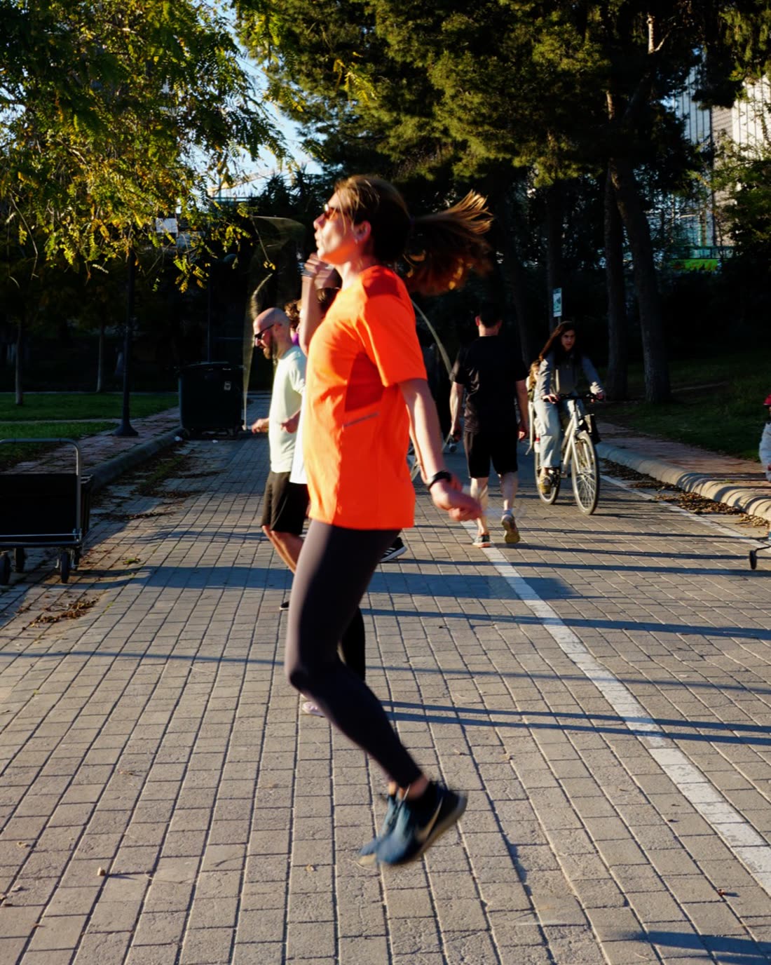 Comba en el carril del Jardín del Turia al atardecer